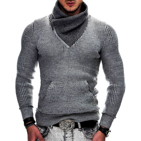 Herren modischer Pullover mit breitem Kragen und innovativer Zip-Detail Heidi-Mode
