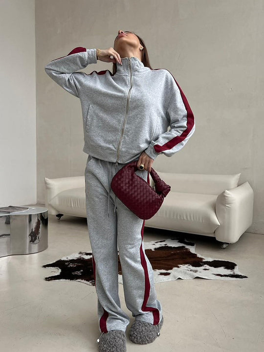Damen sportlicher Fleece-Jogginganzug mit elastischem Bund und praktischen Taschen Heidi-Mode