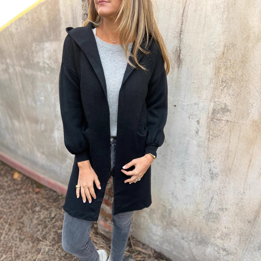 Damen Kuschelige Strickjacke mit Kapuze und Taschen Heidi-Mode