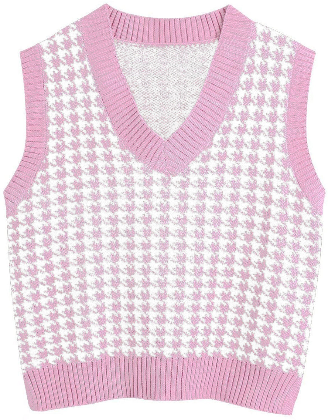 Damen ärmellose Strickweste mit modernem Hahnentrittmuster Heidi-Mode