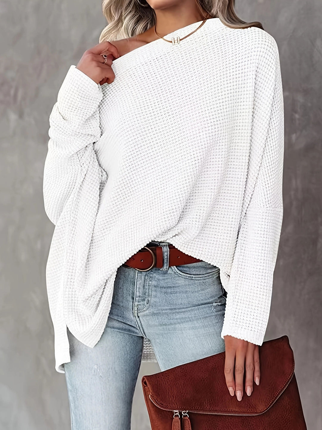 Damen lässiger Off-Shoulder Pullover im Strukturdesign Heidi-Mode