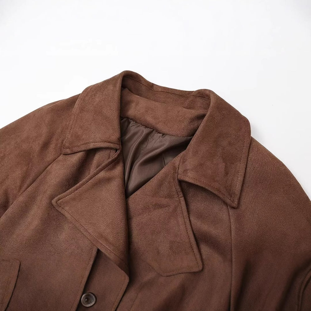 Damen Eleganter Trenchcoat aus hochwertigem Suede Heidi-Mode