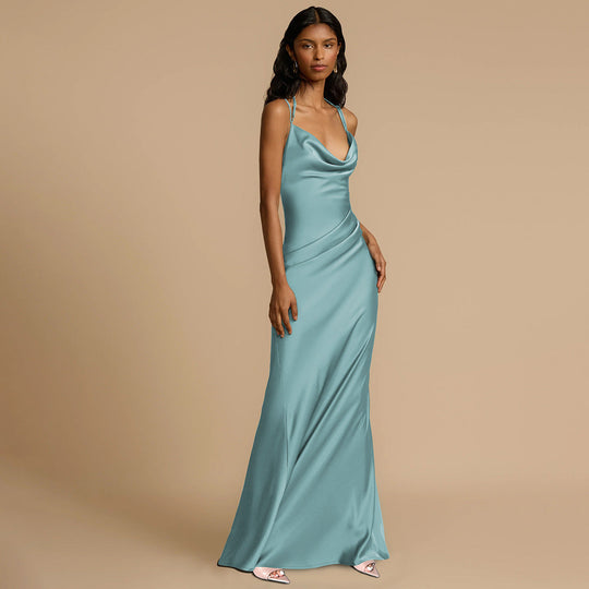 Heidi-Mode | Damenbekleidung Frühling Sommer Sexy Rückenfreies Abendkleid Einfarbig Schwingkragen Kleid
