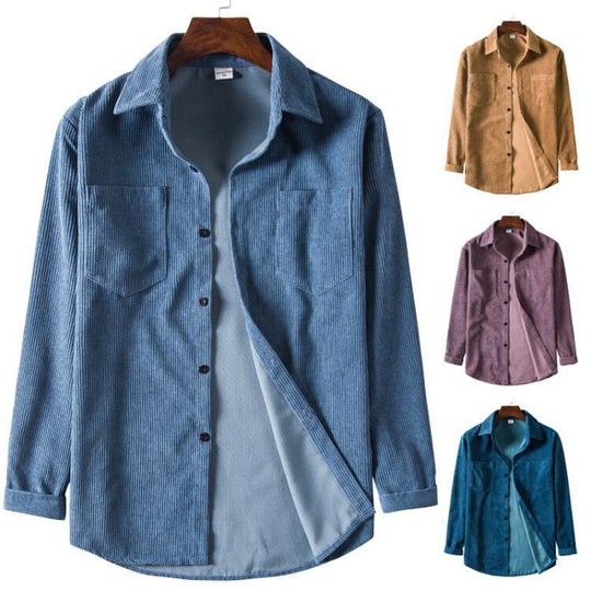 Herren Cordhemd mit Knopfdetails und zwei Brusttaschen Heidi-Mode