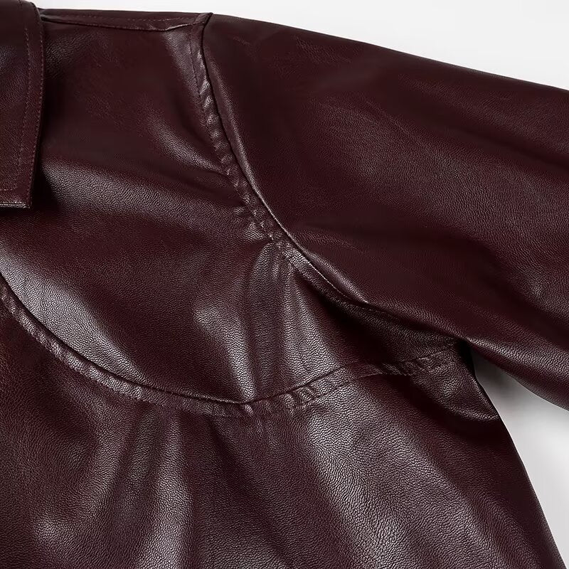 Damen Kunstlederjacke mit stylischem Kragen und elastischen Bündchen Heidi-Mode