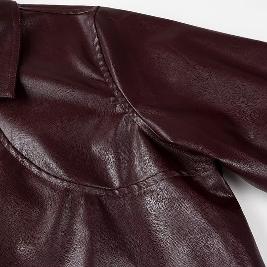 Damen Kunstlederjacke mit stylischem Kragen und elastischen Bündchen Heidi-Mode