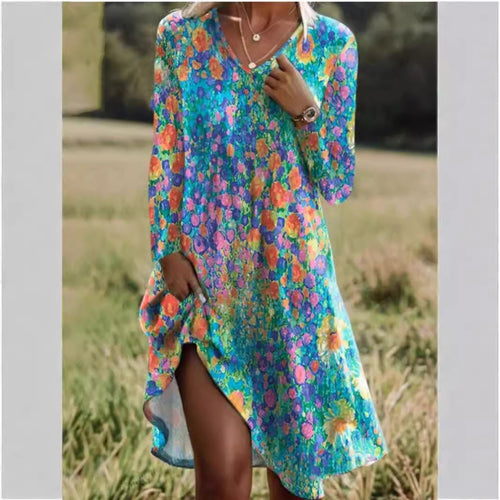 Damen Freizeitkleid mit modischem V-Ausschnitt und Seitenschlitz Heidi-Mode