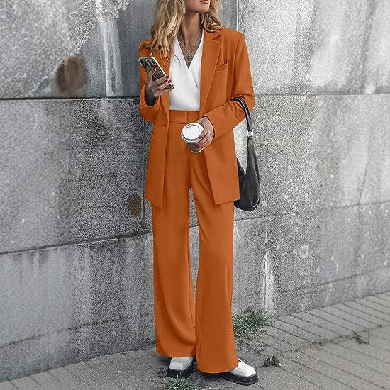 Damen elegantes Anzug-Set mit weitem Hosenbein und modernem Blazer Heidi-Mode