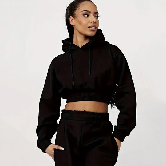Damen Sportliches Cropped Hoodie und lässige Jogginghose Set Heidi-Mode