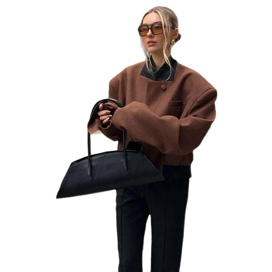 Damen Oversized Wolljacke mit hohem Kragen und modernem Schnitt Heidi-Mode