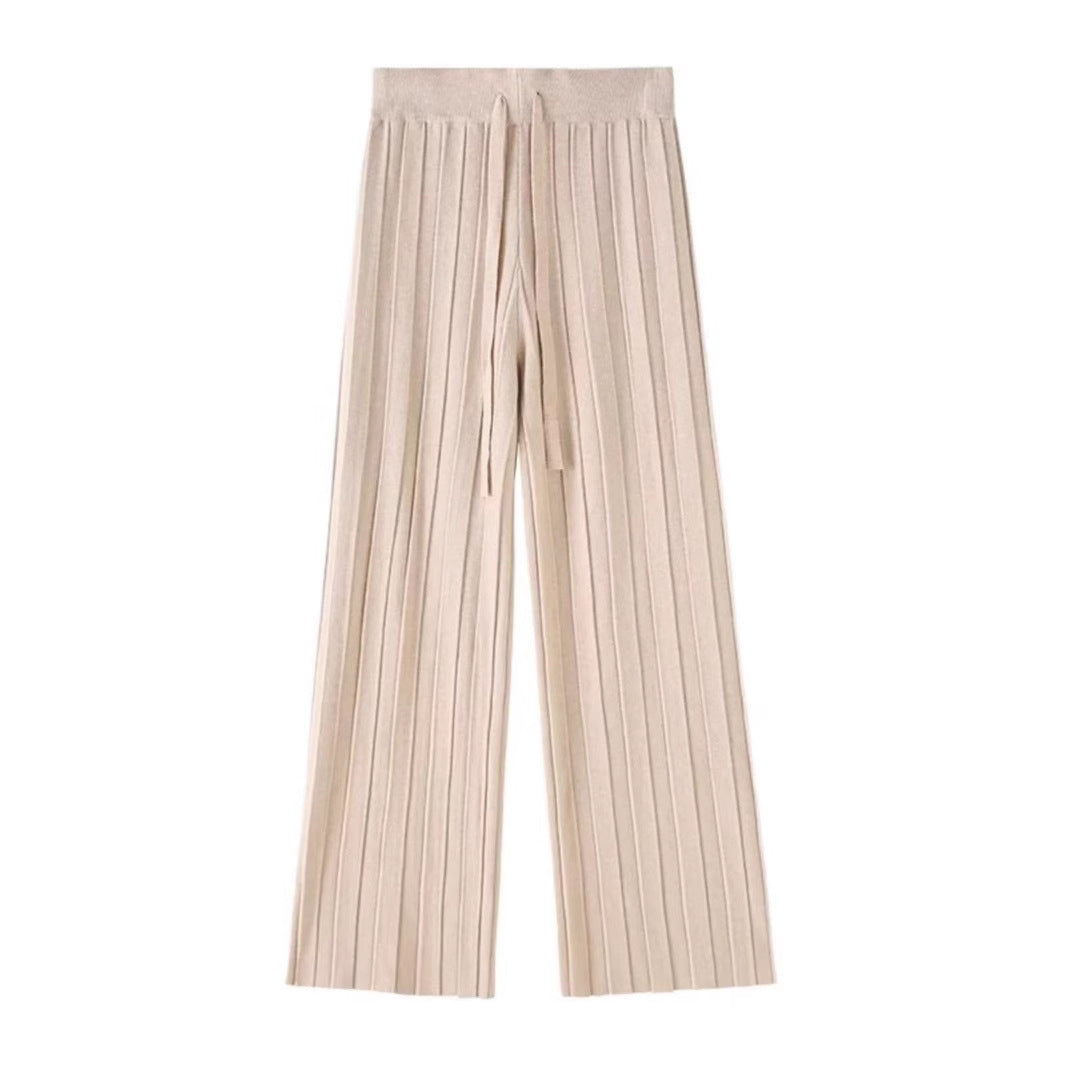 Damen weite Hosen mit vertikalem Streifendesign und elastischem Bund Heidi-Mode
