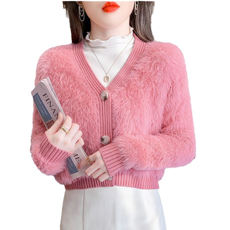 Damen Kuscheliger Cropped Cardigan mit Knopfleiste und weichem Teddy-Fell Heidi-Mode