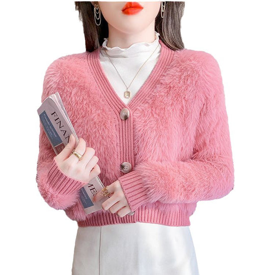 Damen Kuscheliger Cropped Cardigan mit Knopfleiste und weichem Teddy-Fell Heidi-Mode