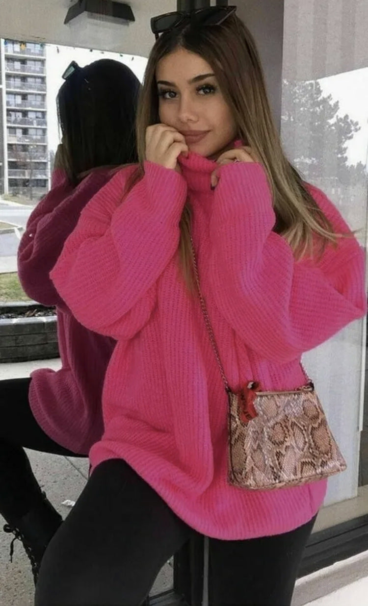 Damen Oversized-Strickpullover mit hohem Kragen und lässigem Schnitt Heidi-Mode