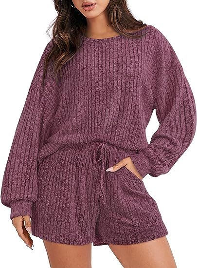 Damen gemütlicher Fleece Lounge-Anzug mit weiten Ärmeln und elastischem Bund Heidi-Mode