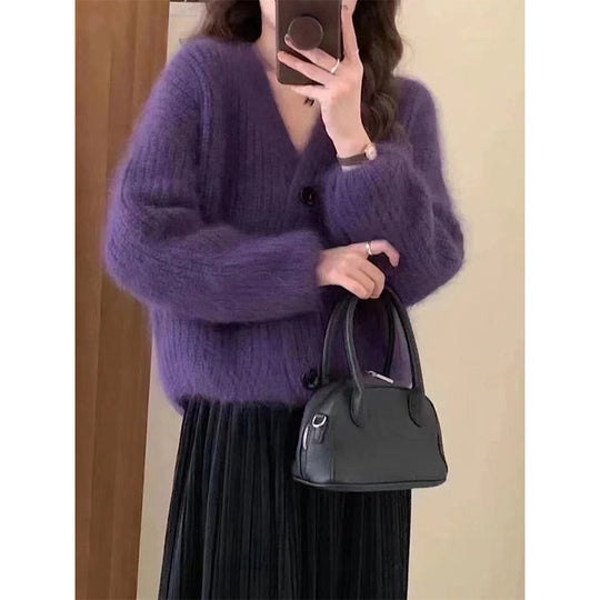 Damen Kuscheliger Strickcardigan mit großen Knöpfen Heidi-Mode