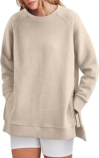 Damen lässiger Sweatshirt mit Seitentaschen und Reißverschluss Heidi-Mode