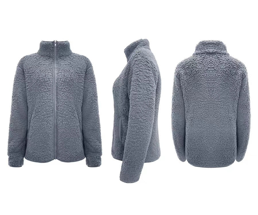 Damen Fleecejacke mit hohem Kragen und seitlichen Reißverschlusstaschen Heidi-Mode