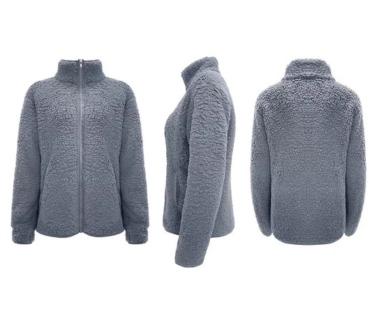 Damen Fleecejacke mit hohem Kragen und seitlichen Reißverschlusstaschen Heidi-Mode