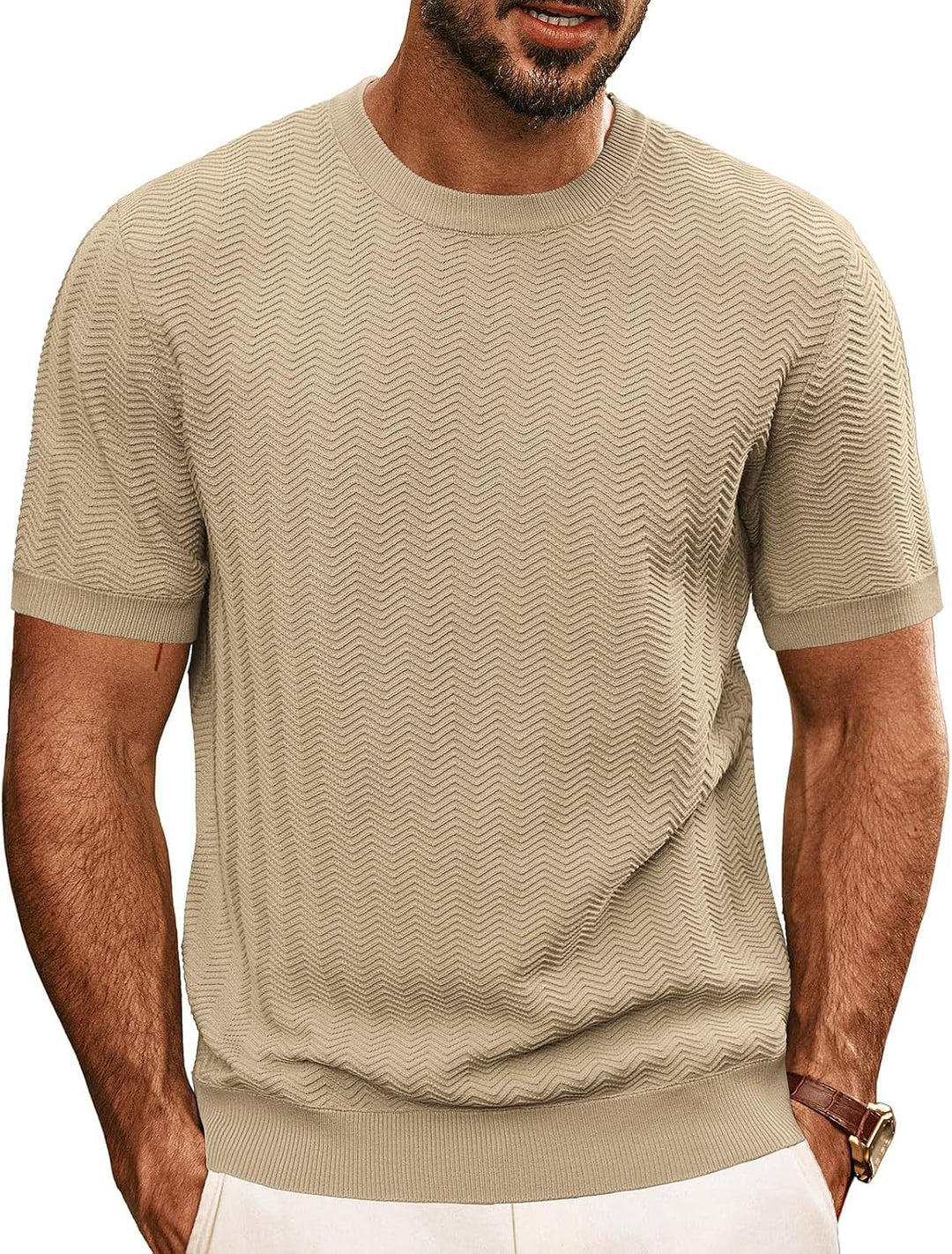 Herren strukturiertes Rundhals T-Shirt Heidi-Mode