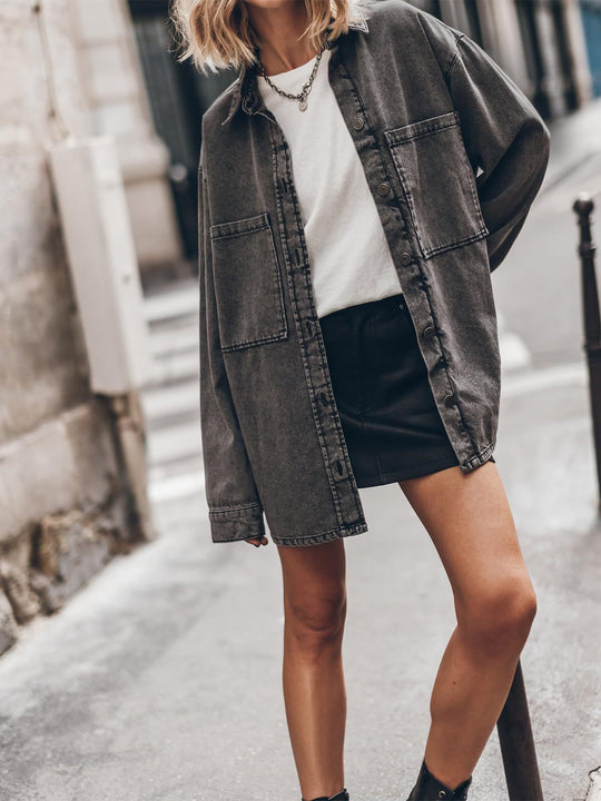 Damen Oversized Jeansjacke mit modischen Details und praktischen Taschen Heidi-Mode