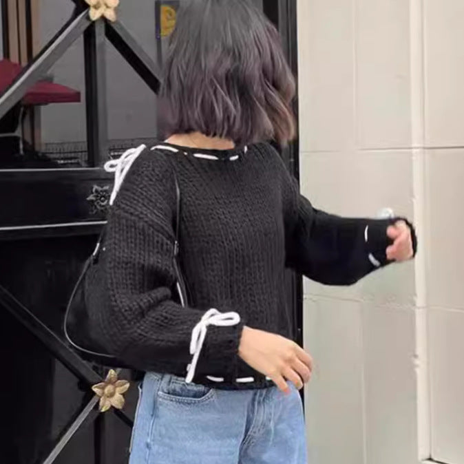 Damen lässiger Pullover mit offener Schulter und dekorativem Bindegürtel Heidi-Mode