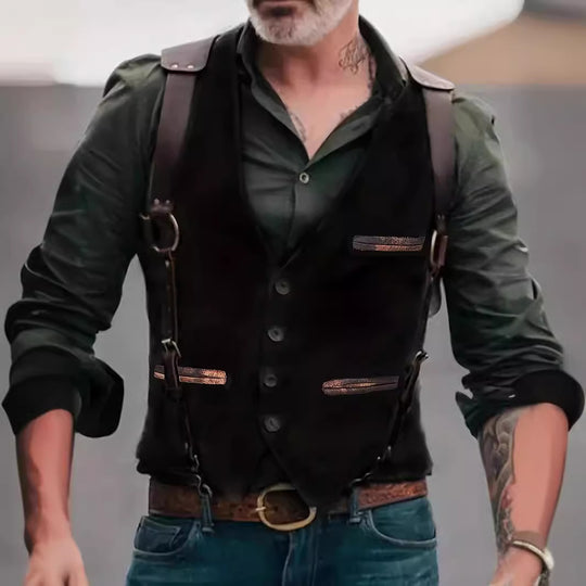 Herren stilvolle Weste aus hochwertigem Kunstleder Heidi-Mode