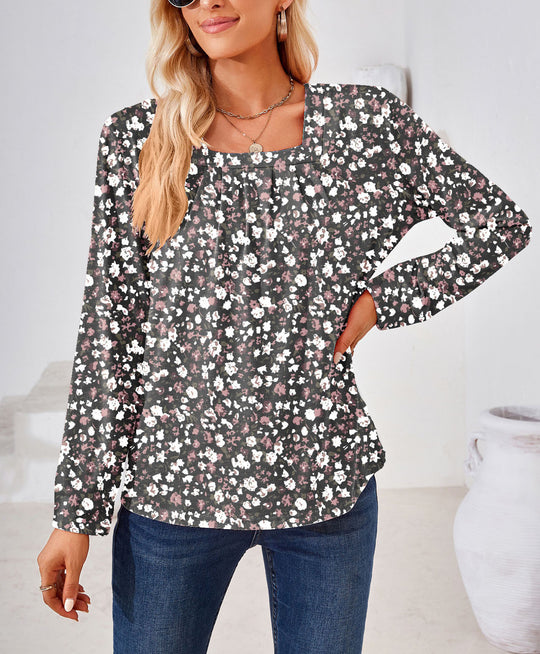 Damen Bluse mit floralen Mustern und quadratischem Ausschnitt Heidi-Mode