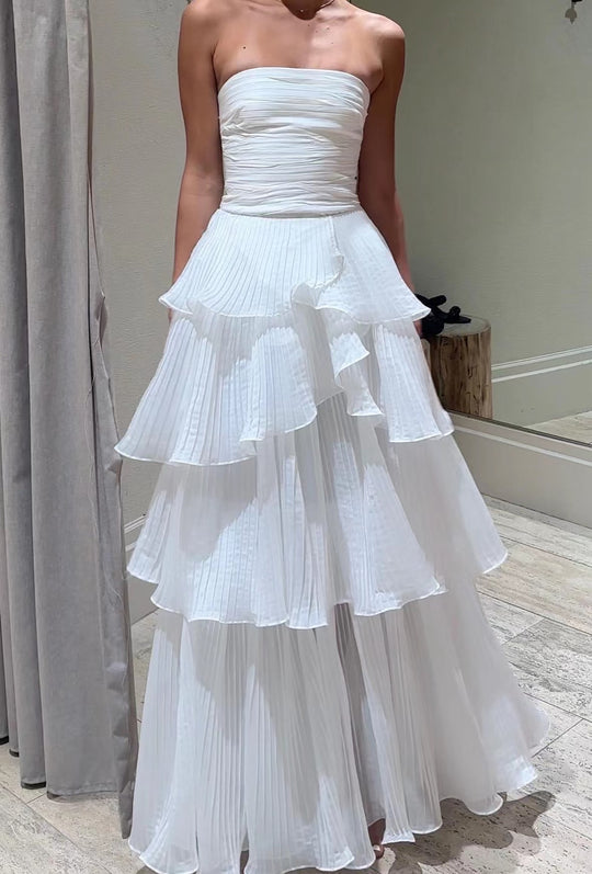 Damen Maxikleid mit voluminösen Rüschendetails und elegantem Rock Heidi-Mode