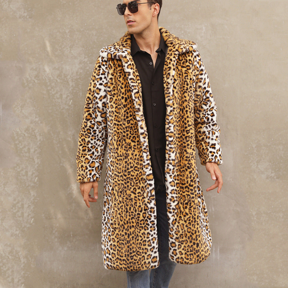 Herren Eleganter Kunstpelzmantel im Leopardenlook Heidi-Mode