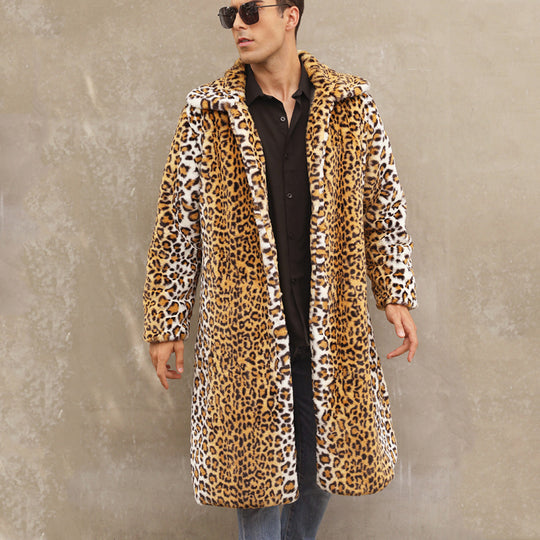 Herren Eleganter Kunstpelzmantel im Leopardenlook Heidi-Mode
