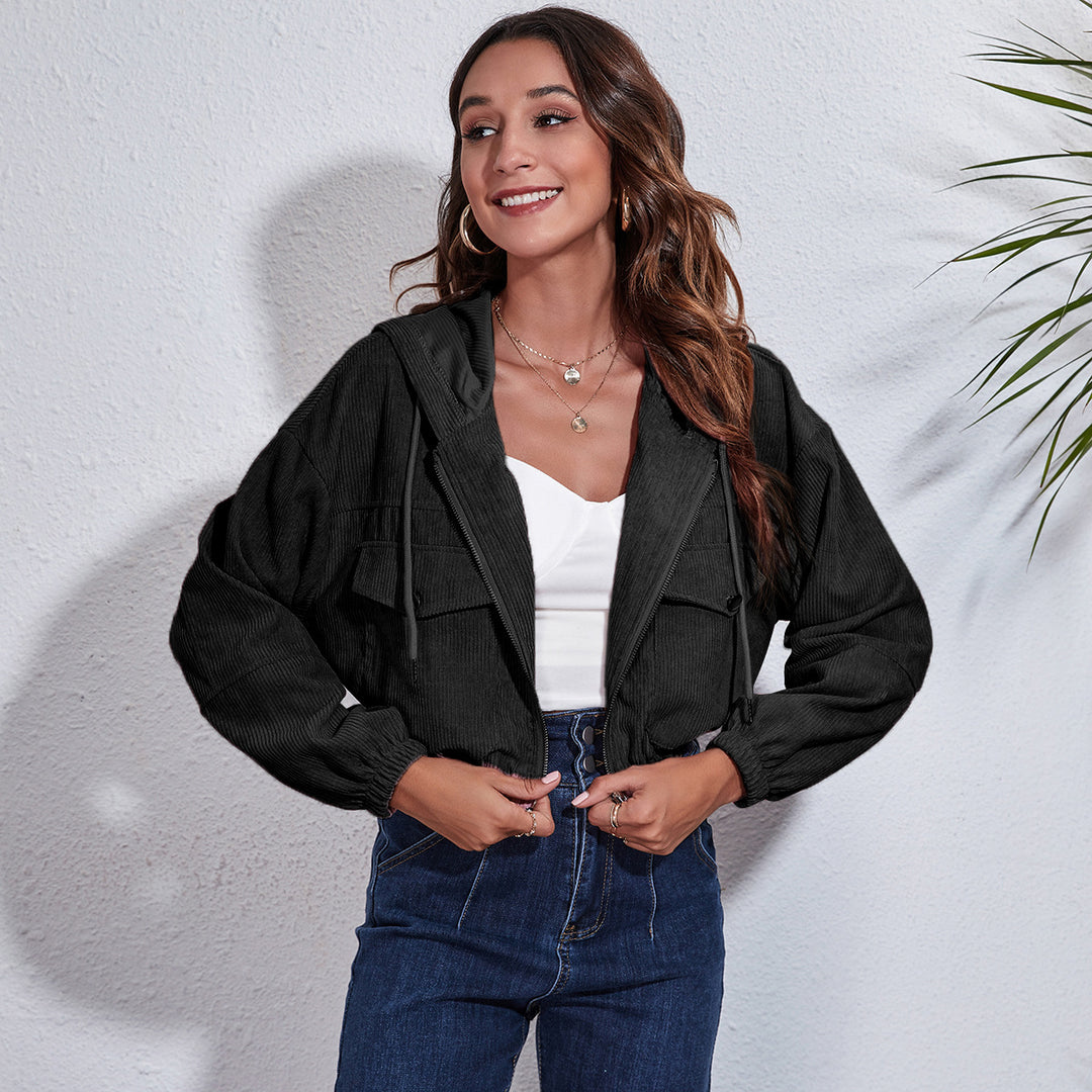 Damen lässige Kapuzenjacke mit großzügigen Taschen und Reißverschluss Heidi-Mode