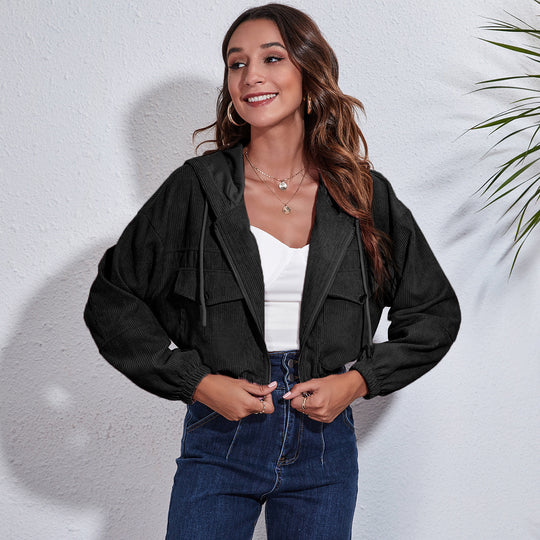 Damen lässige Kapuzenjacke mit großzügigen Taschen und Reißverschluss Heidi-Mode