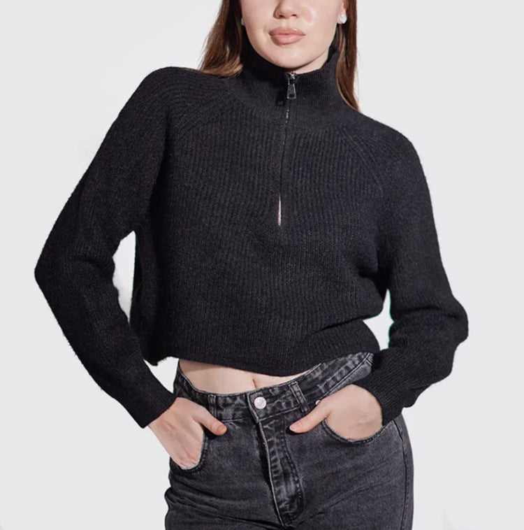 Damen Pullover mit hohem Kragen und Zip Heidi-Mode
