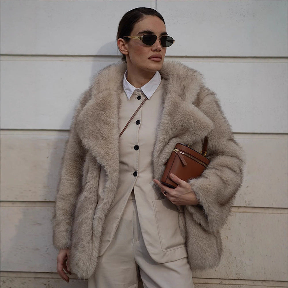 Damen Kunstfelljacke mit voluminösen Ärmeln und luxuriösem Design Heidi-Mode