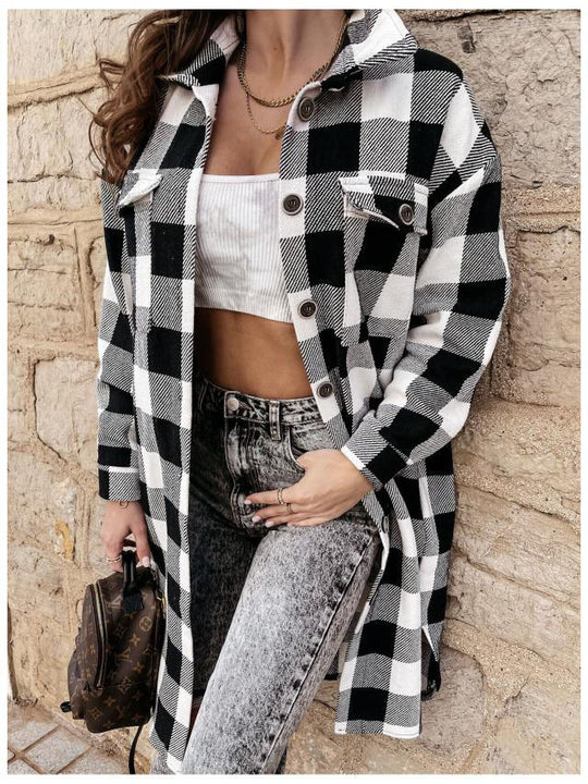 Damen Karierte Overshirtjacke mit Brusttaschen Heidi-Mode