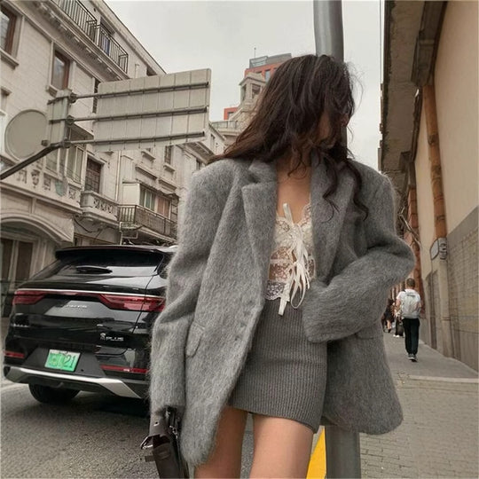 Damen eleganter Wollblazer mit weichem Fleece-Finish Heidi-Mode