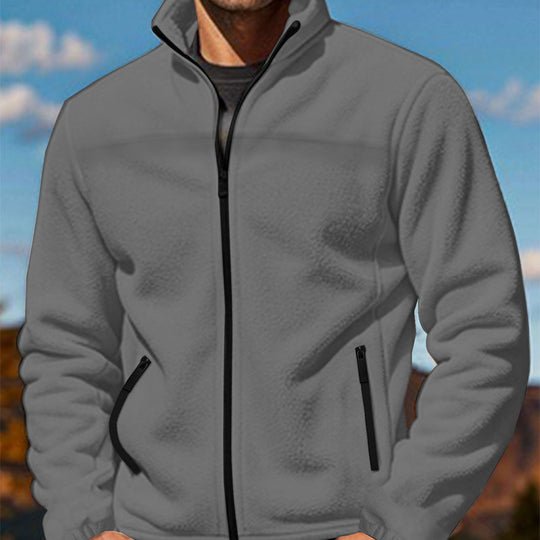 Herren Fleecejacke mit hochschließendem Kragen und Reißverschlusstaschen Heidi-Mode