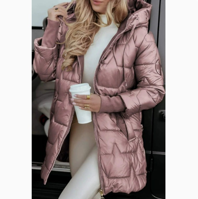 Damen lange, gefütterte Winterjacke mit Kapuze Heidi-Mode