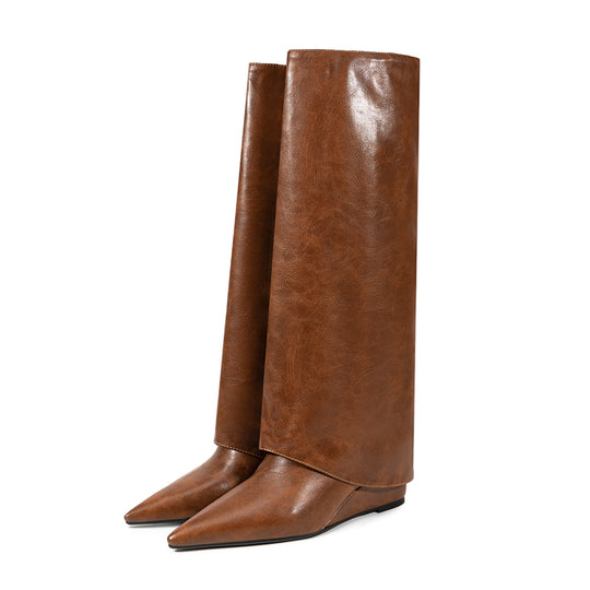 Femme Spitzer Absatz Über-die-Knie Stiletto Stiefel Heidi-Mode