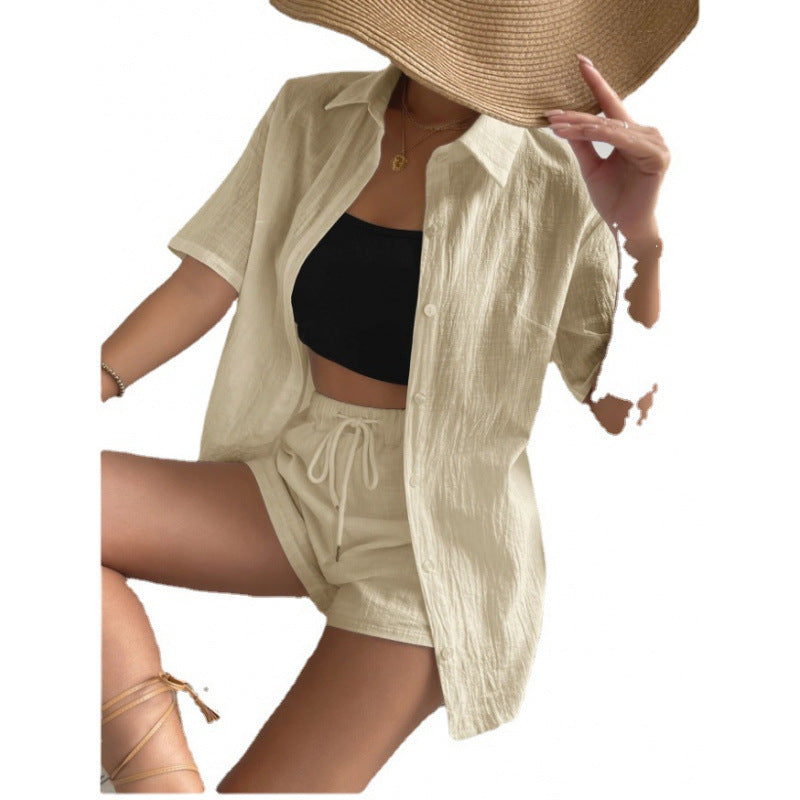 Damen Chice Loungewear-Kombination bestehend aus leichtem, atmungsaktivem Hemd und Shorts Heidi-Mode