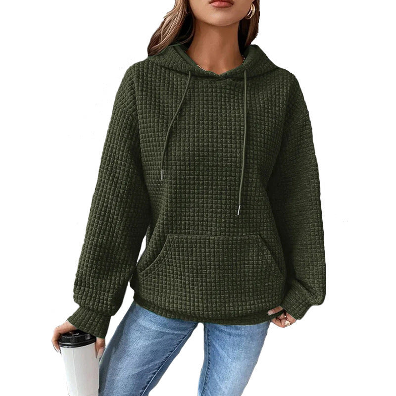 Damen Waffelstruktur Hoodie mit Kängurutasche und lässigem Schnitt Heidi-Mode