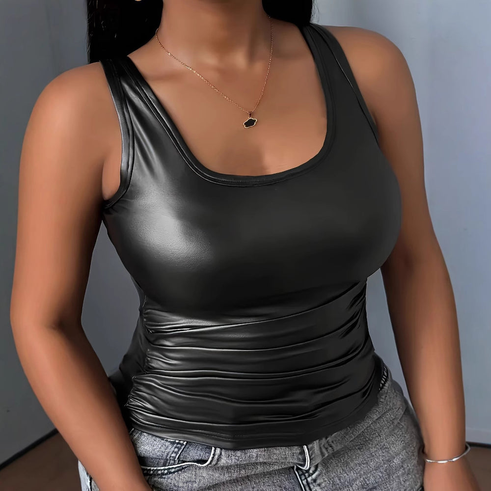 Damen ärmelloses Top aus hochwertigem Kunstleder Heidi-Mode