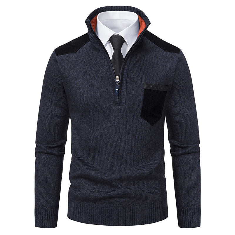 Herren eleganter Strickpullover mit Kragen und Taschen Heidi-Mode