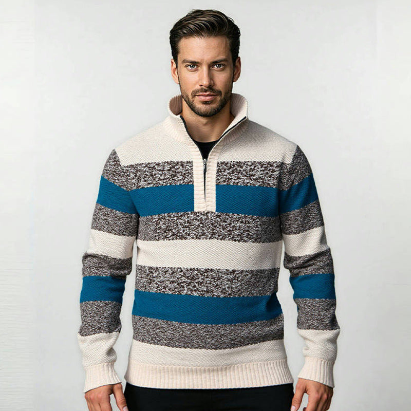 Herren Strickpullover mit hohem Kragen und innovativem Reißverschluss Heidi-Mode