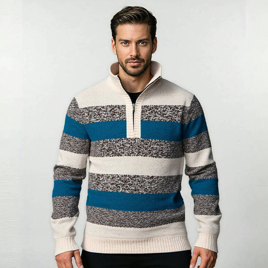 Herren Strickpullover mit hohem Kragen und innovativem Reißverschluss Heidi-Mode