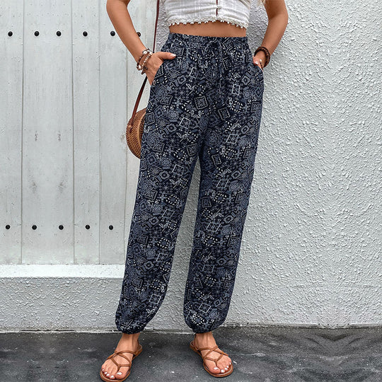 Damen Lockere Haremshose mit elastischem Bund und seitlichen Taschen Heidi-Mode