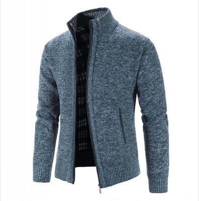 Herren lässige Strickjacke mit hohem Kragen und praktischem Reißverschluss Heidi-Mode
