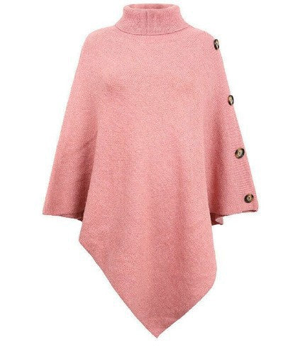 Damen Strick-Poncho mit steigendem Kragen und dekorativen Knopfdetails Heidi-Mode