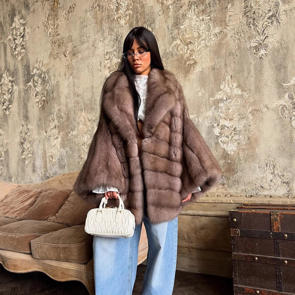 Damen luxuriöse Kunstfelljacke mit weitem Schnitt und modischen Details Heidi-Mode